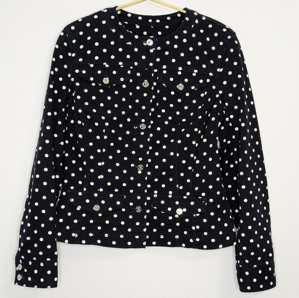 Chaps Medium Navy &‎ White Polkadot Denim  Jean Jacket